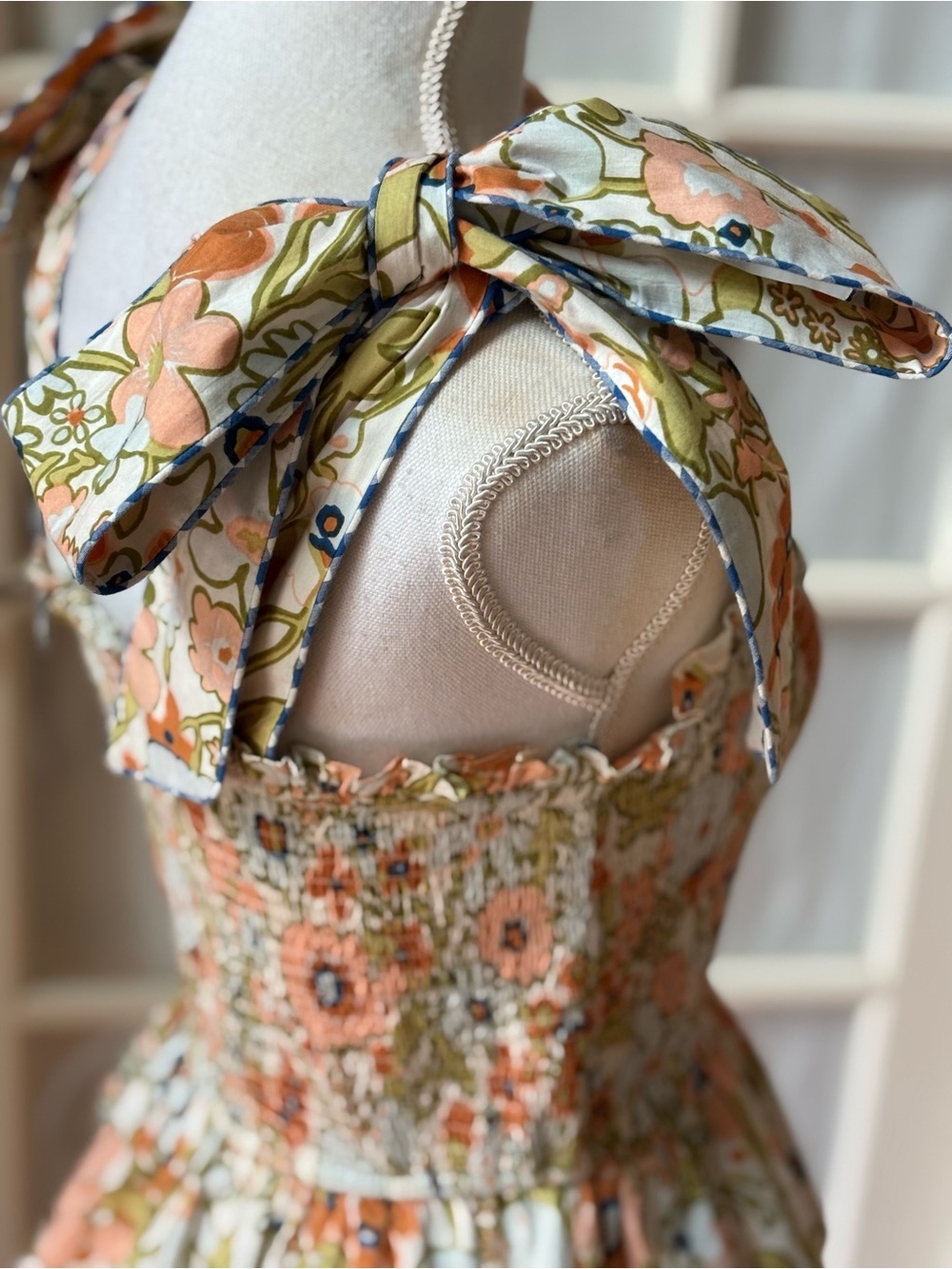 Cleobella Floral Smocked Tie Shoulder Tiered Organic Cotton Mini Dress M - Picture 5 of 11